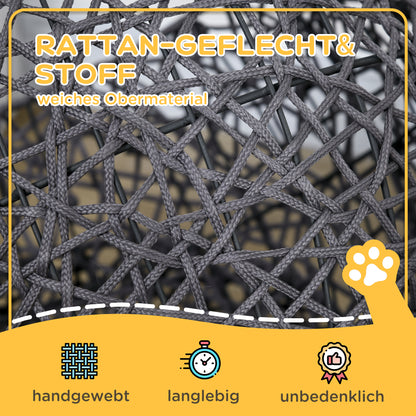 Cat Bed, Cat Cave with Cushion, Cat House made of Polyester Rope, Cat Bed with Cylindrical Base, Pet Bed, Violet+Cream White, 50 x 50 x 60 cm