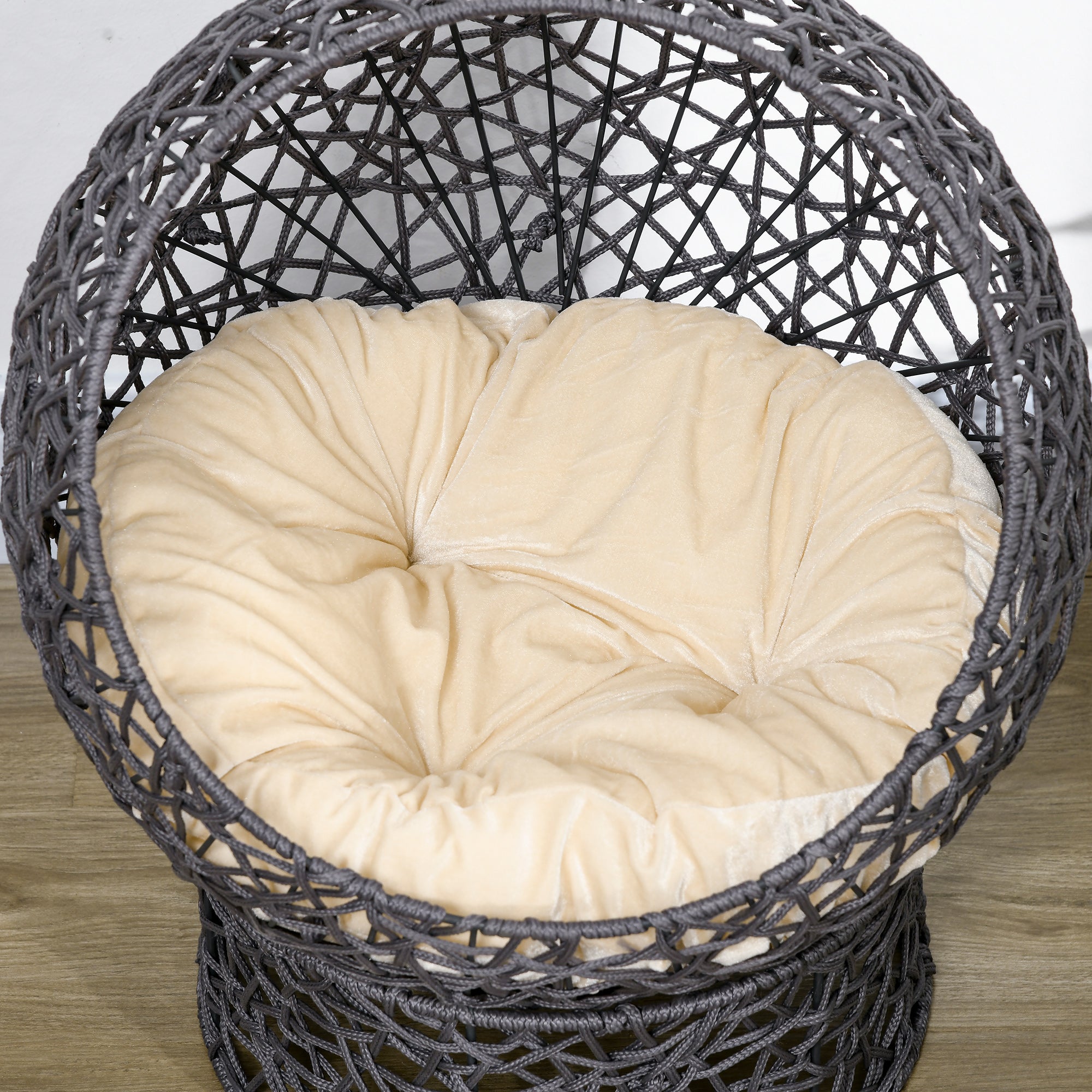 Cat Bed, Cat Cave with Cushion, Cat House made of Polyester Rope, Cat Bed with Cylindrical Base, Pet Bed, Violet+Cream White, 50 x 50 x 60 cm