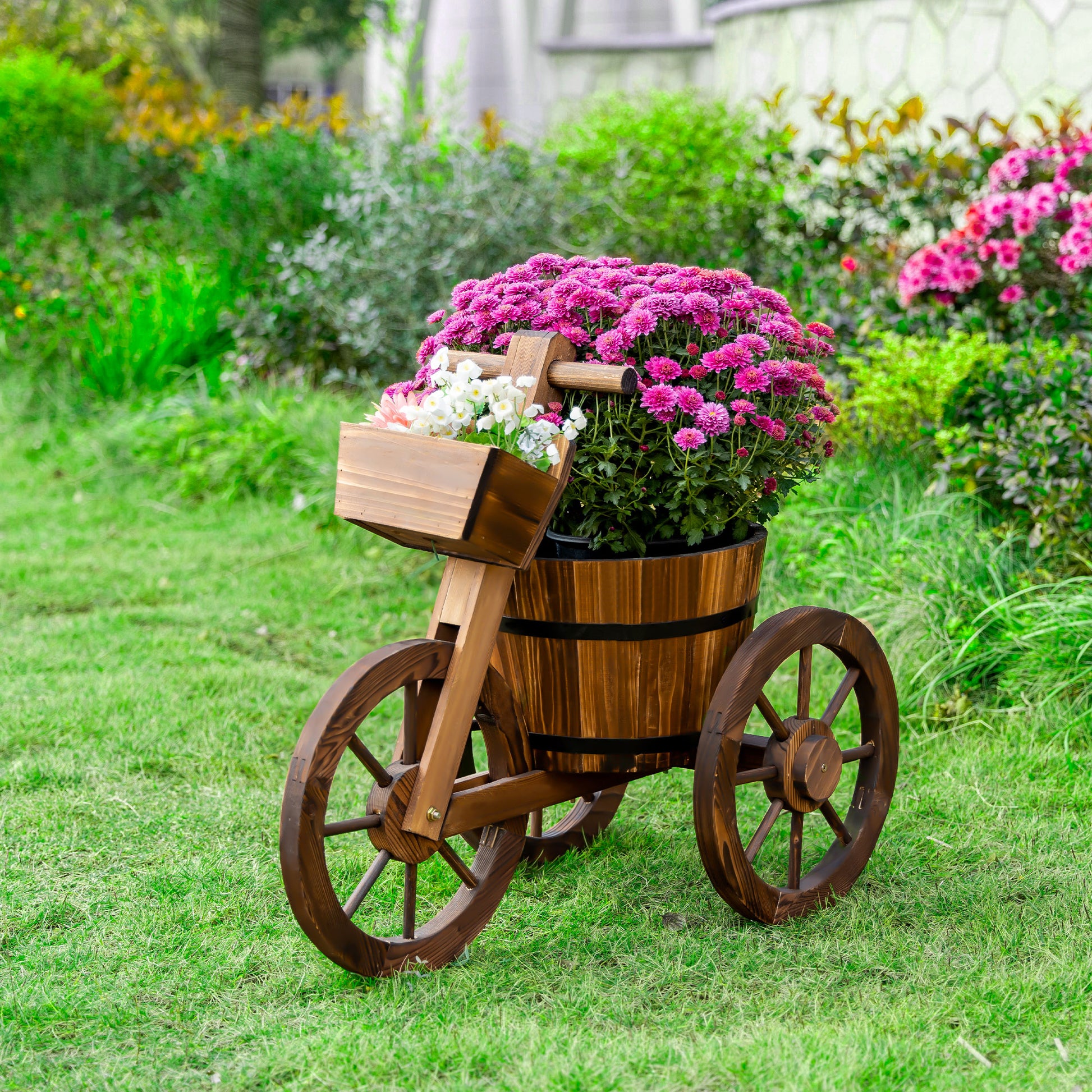 Flower Plant Stand Tricycle - Flower Pot Shelf - Planter dim. 52L x 31W x 45H cm - Fir Wood