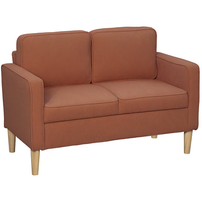 Sofa 2 Seater Small Couch with Armrest, Storage Space, Modern Upholstered Sofa with Corduroy Look, Wooden Legs, Pillows, Loveseat for Living Room, Bedroom, 117 x 63 x 79 cm, Orange