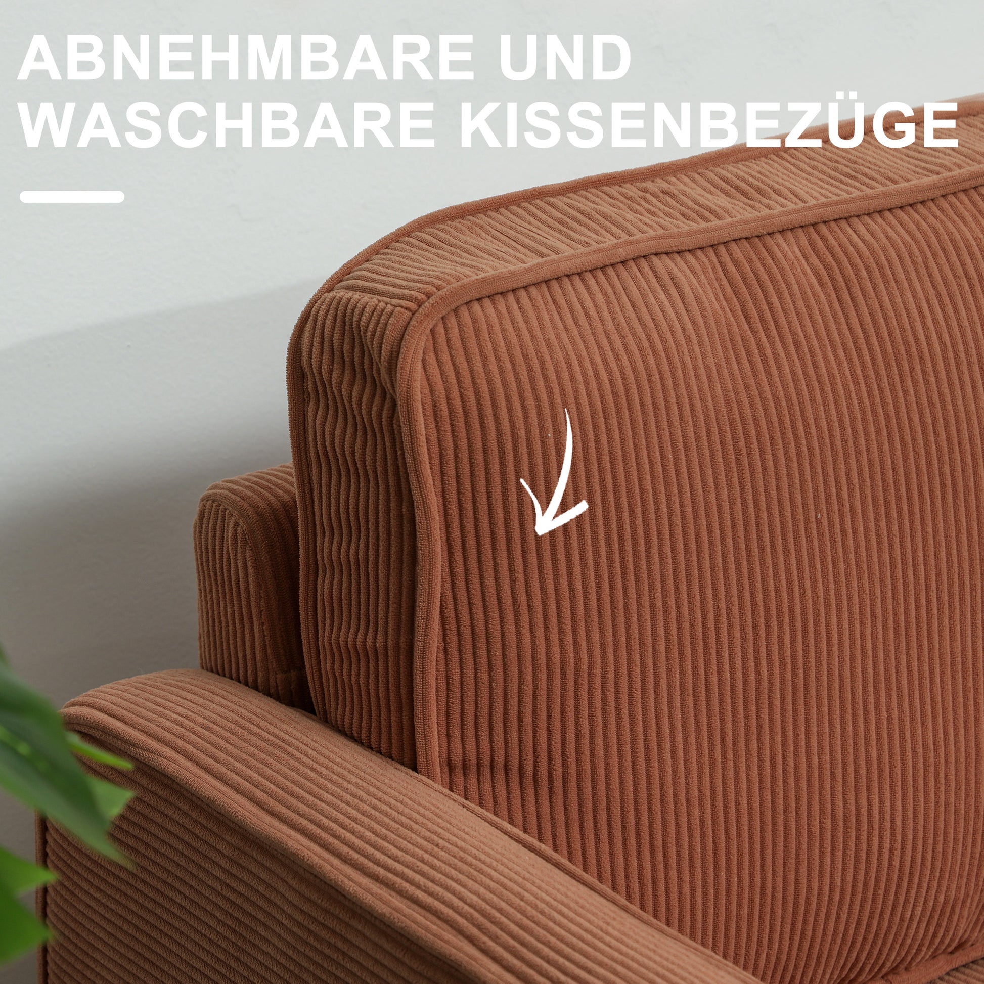 Sofa 2 Seater Small Couch with Armrest, Storage Space, Modern Upholstered Sofa with Corduroy Look, Wooden Legs, Pillows, Loveseat for Living Room, Bedroom, 117 x 63 x 79 cm, Orange