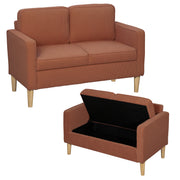 Sofa 2 Seater Small Couch with Armrest, Storage Space, Modern Upholstered Sofa with Corduroy Look, Wooden Legs, Pillows, Loveseat for Living Room, Bedroom, 117 x 63 x 79 cm, Orange