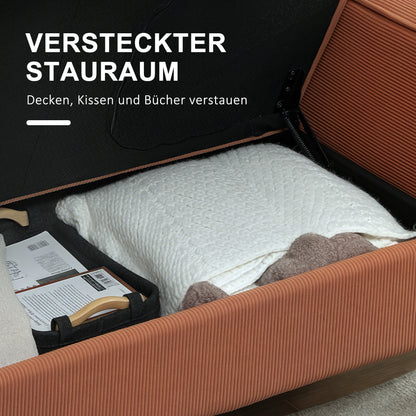 Sofa 2 Seater Small Couch with Armrest, Storage Space, Modern Upholstered Sofa with Corduroy Look, Wooden Legs, Pillows, Loveseat for Living Room, Bedroom, 117 x 63 x 79 cm, Orange