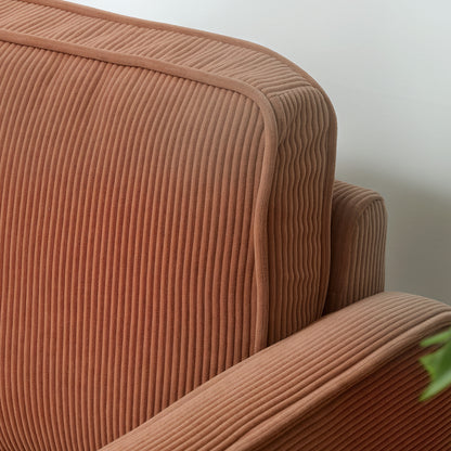 Sofa 2 Seater Small Couch with Armrest, Storage Space, Modern Upholstered Sofa with Corduroy Look, Wooden Legs, Pillows, Loveseat for Living Room, Bedroom, 117 x 63 x 79 cm, Orange