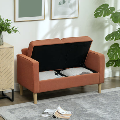 Sofa 2 Seater Small Couch with Armrest, Storage Space, Modern Upholstered Sofa with Corduroy Look, Wooden Legs, Pillows, Loveseat for Living Room, Bedroom, 117 x 63 x 79 cm, Orange