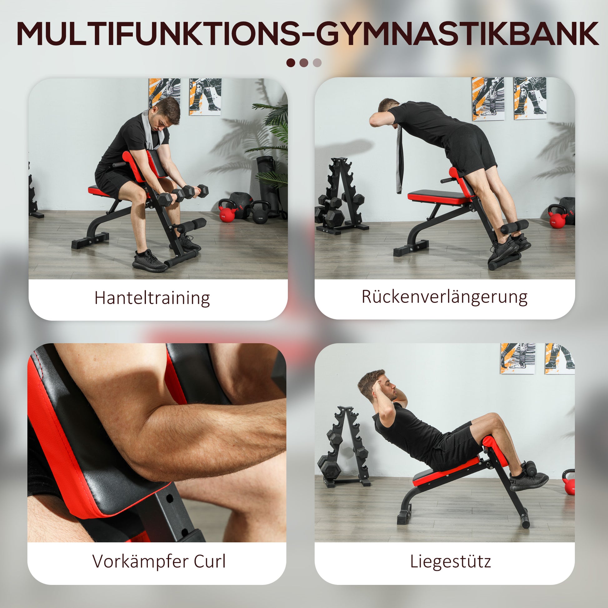 SPORTNOW Weight Bench, Multifunction Training Bench, Foldable Fitness Bench, up to 120 kg load capacity, for Home, Bicep Curls, Barbell, Steel, Black