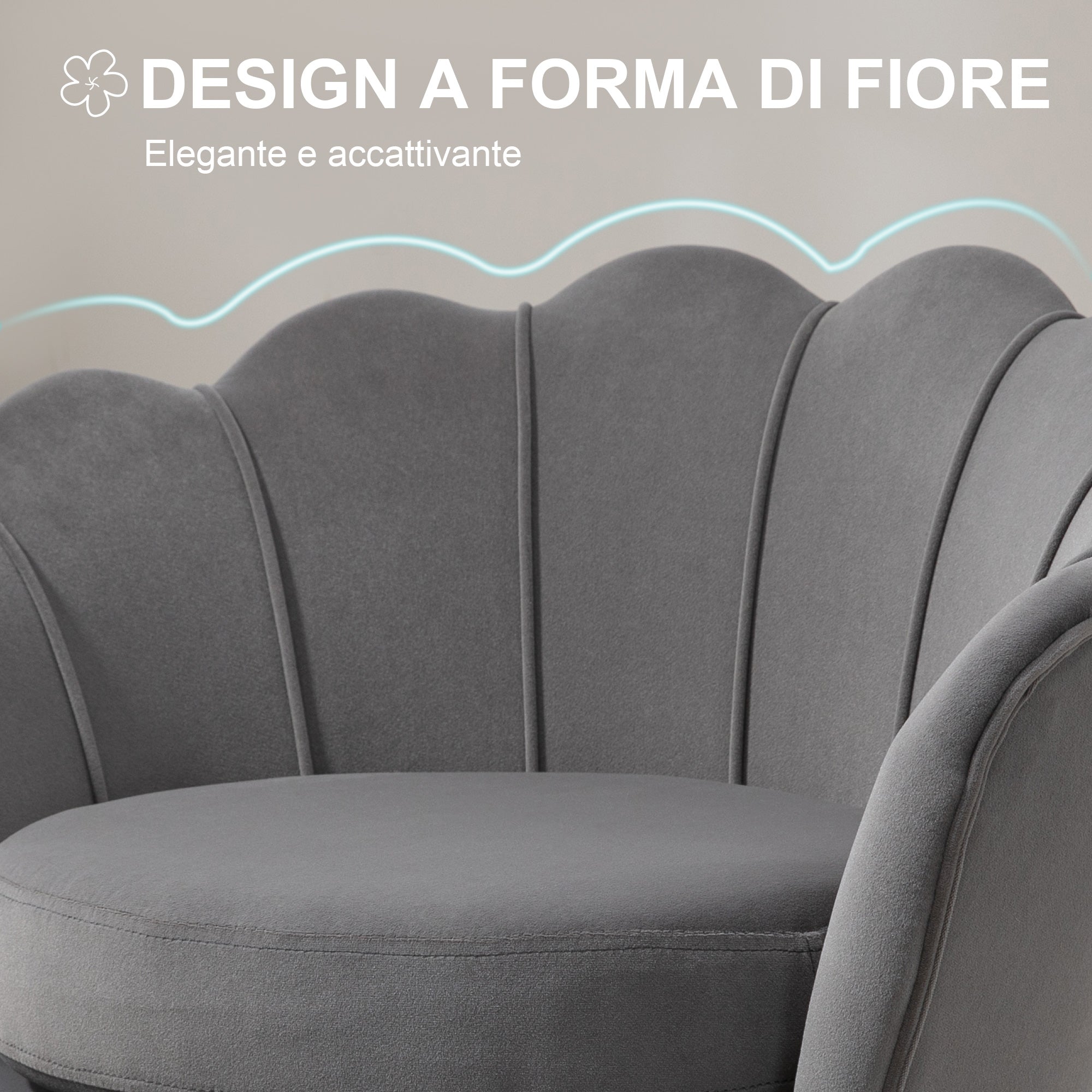 Shell Armchair, Vintage Armchair, Bedroom and Living Room Armchair, Elegant Design, with High Backrest, 76x67x74cm, Gray