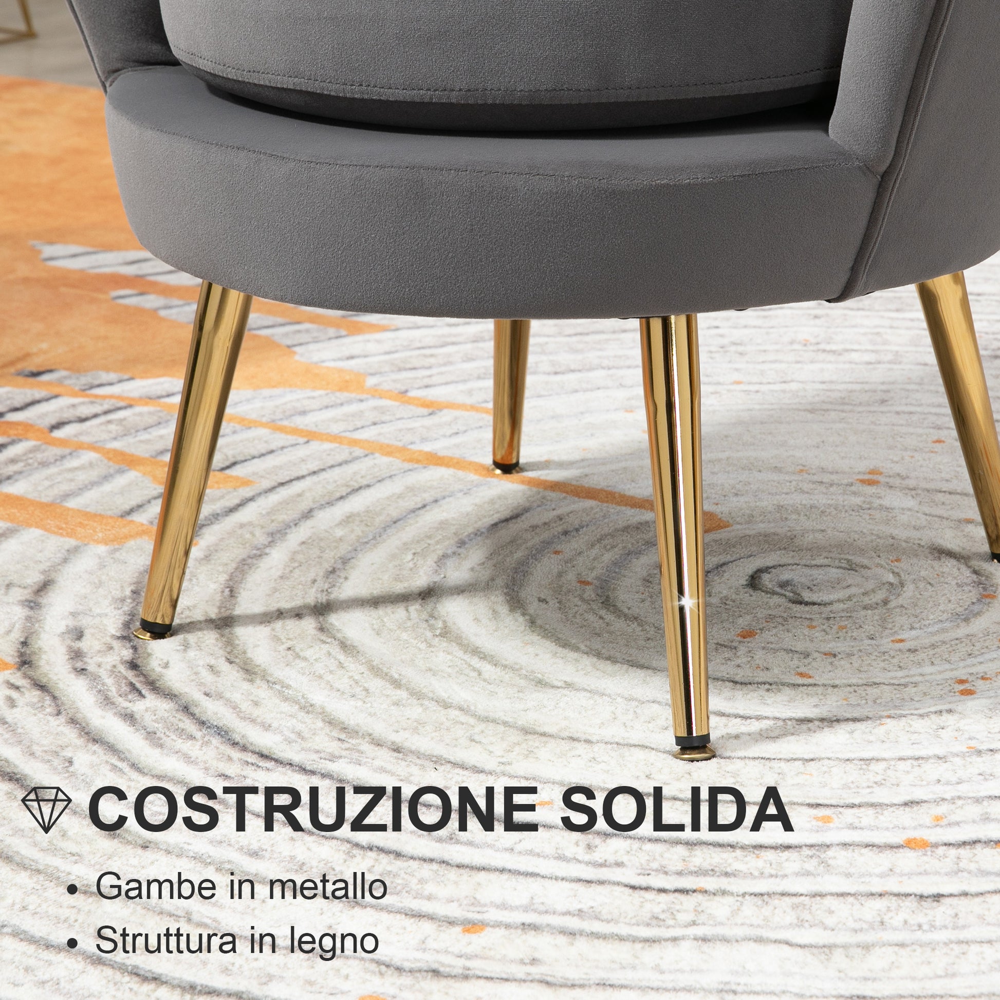 Shell Armchair, Vintage Armchair, Bedroom and Living Room Armchair, Elegant Design, with High Backrest, 76x67x74cm, Gray