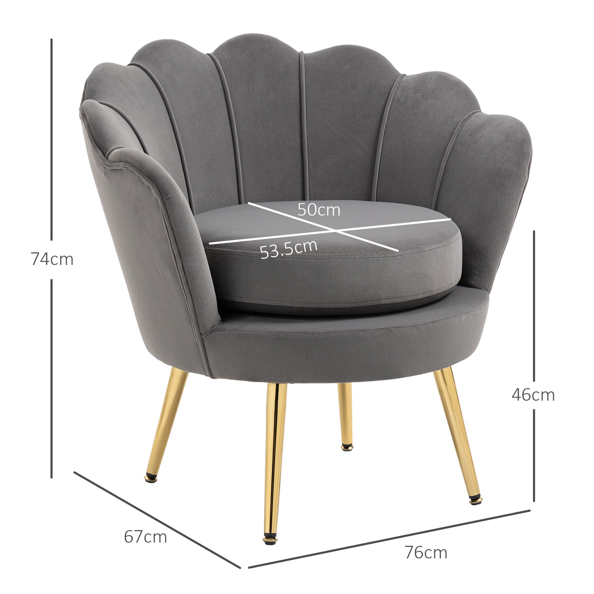 Shell Armchair, Vintage Armchair, Bedroom and Living Room Armchair, Elegant Design, with High Backrest, 76x67x74cm, Gray