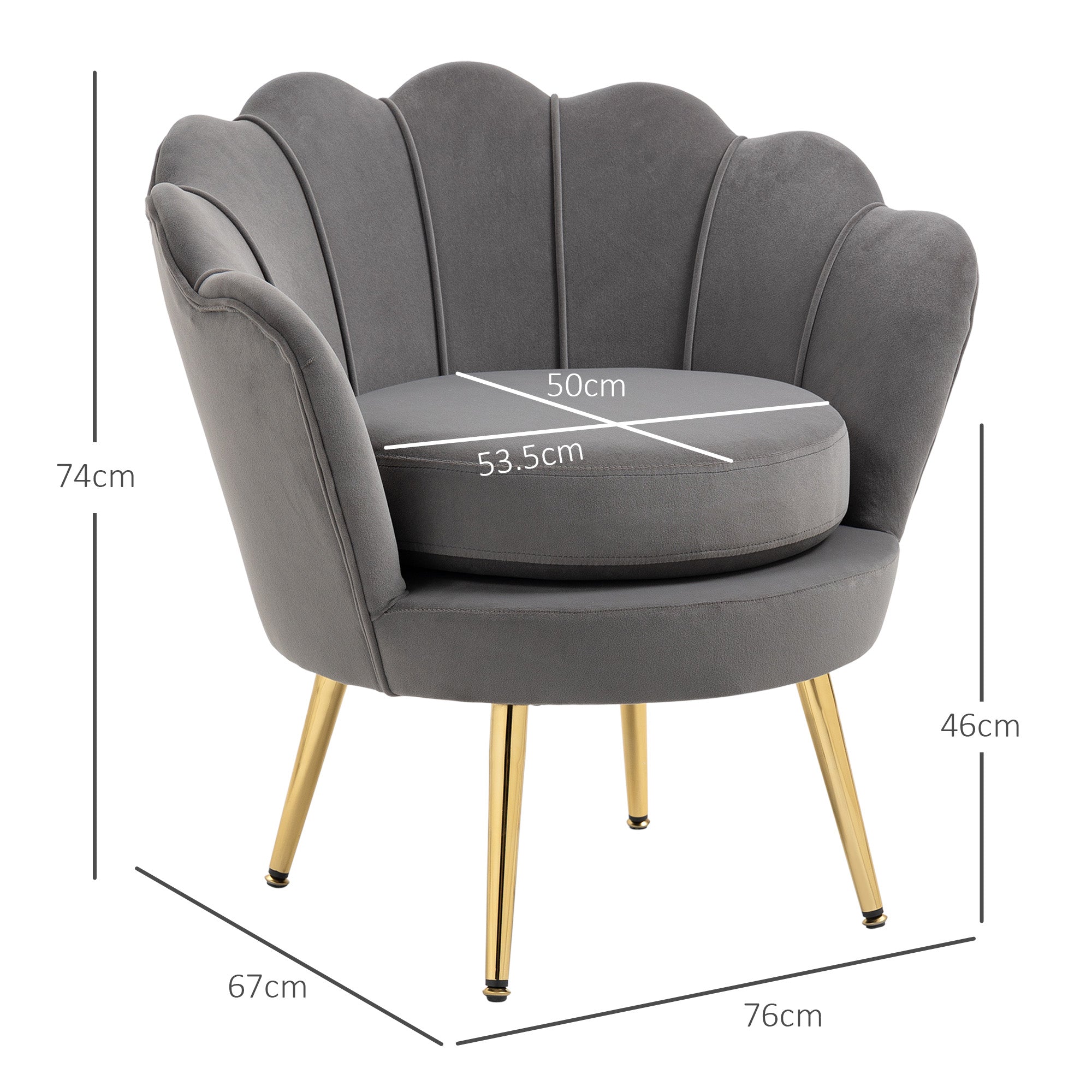 Shell Armchair, Vintage Armchair, Bedroom and Living Room Armchair, Elegant Design, with High Backrest, 76x67x74cm, Gray