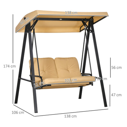3-Seater Hollywood Swing Bed with Adjustable Sun Canopy, Swing Bench Supports up to 220kg, Garden Bed for Garden, Patio, 138 x 106 x 174 cm, Beige