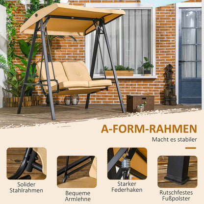 3-Seater Hollywood Swing Bed with Adjustable Sun Canopy, Swing Bench Supports up to 220kg, Garden Bed for Garden, Patio, 138 x 106 x 174 cm, Beige