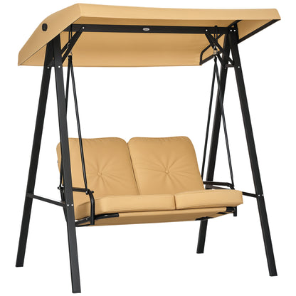 3-Seater Hollywood Swing Bed with Adjustable Sun Canopy, Swing Bench Supports up to 220kg, Garden Bed for Garden, Patio, 138 x 106 x 174 cm, Beige