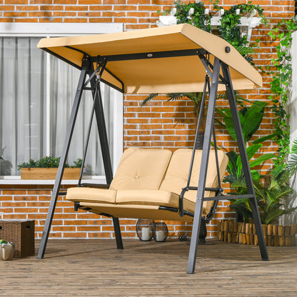 3-Seater Hollywood Swing Bed with Adjustable Sun Canopy, Swing Bench Supports up to 220kg, Garden Bed for Garden, Patio, 138 x 106 x 174 cm, Beige