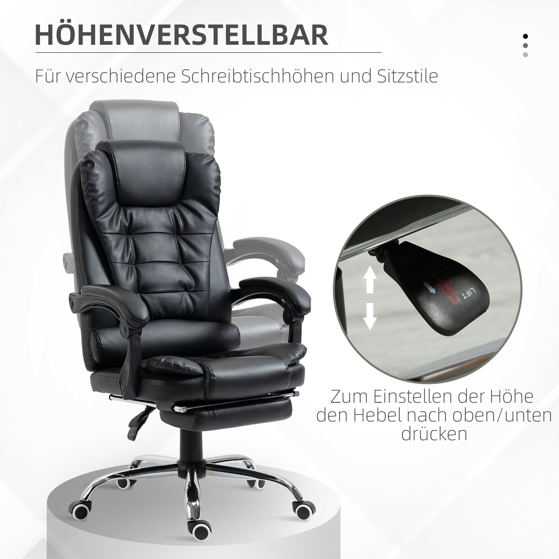 Office Chair Executive Chair with Footrest, Desk Chair with Tilt Function, Height Adjustable Computer Chair with Armrest, Swivel Chair for Office, Faux Leather, Black