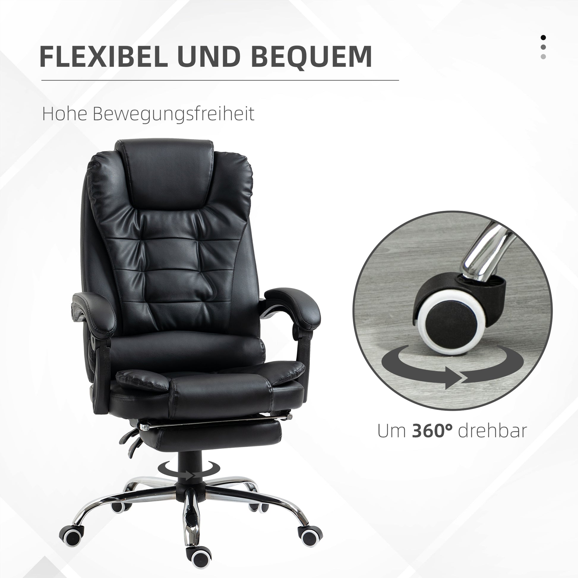 Office Chair Executive Chair with Footrest, Desk Chair with Tilt Function, Height Adjustable Computer Chair with Armrest, Swivel Chair for Office, Faux Leather, Black