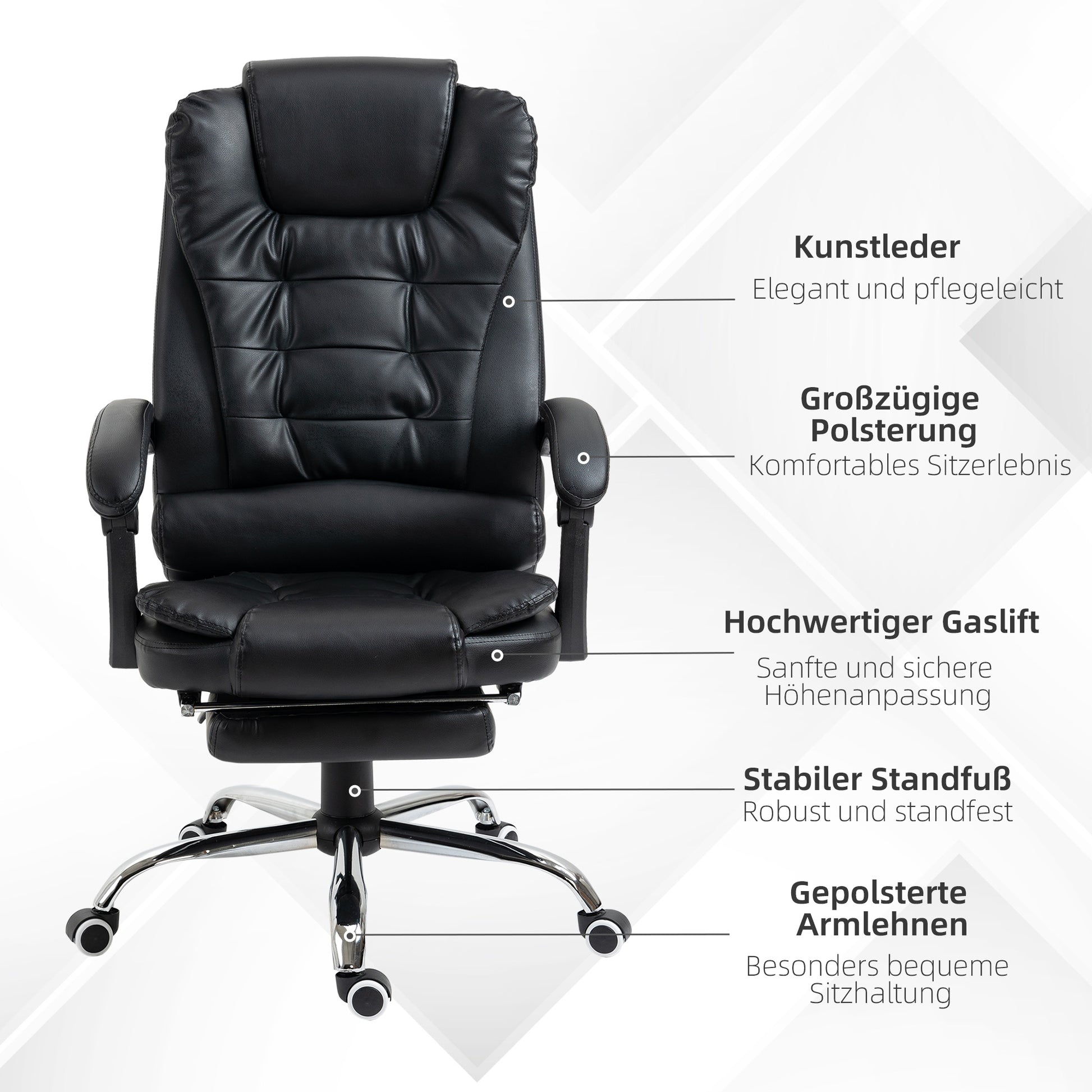 Office Chair Executive Chair with Footrest, Desk Chair with Tilt Function, Height Adjustable Computer Chair with Armrest, Swivel Chair for Office, Faux Leather, Black