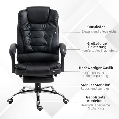 Office Chair Executive Chair with Footrest, Desk Chair with Tilt Function, Height Adjustable Computer Chair with Armrest, Swivel Chair for Office, Faux Leather, Black