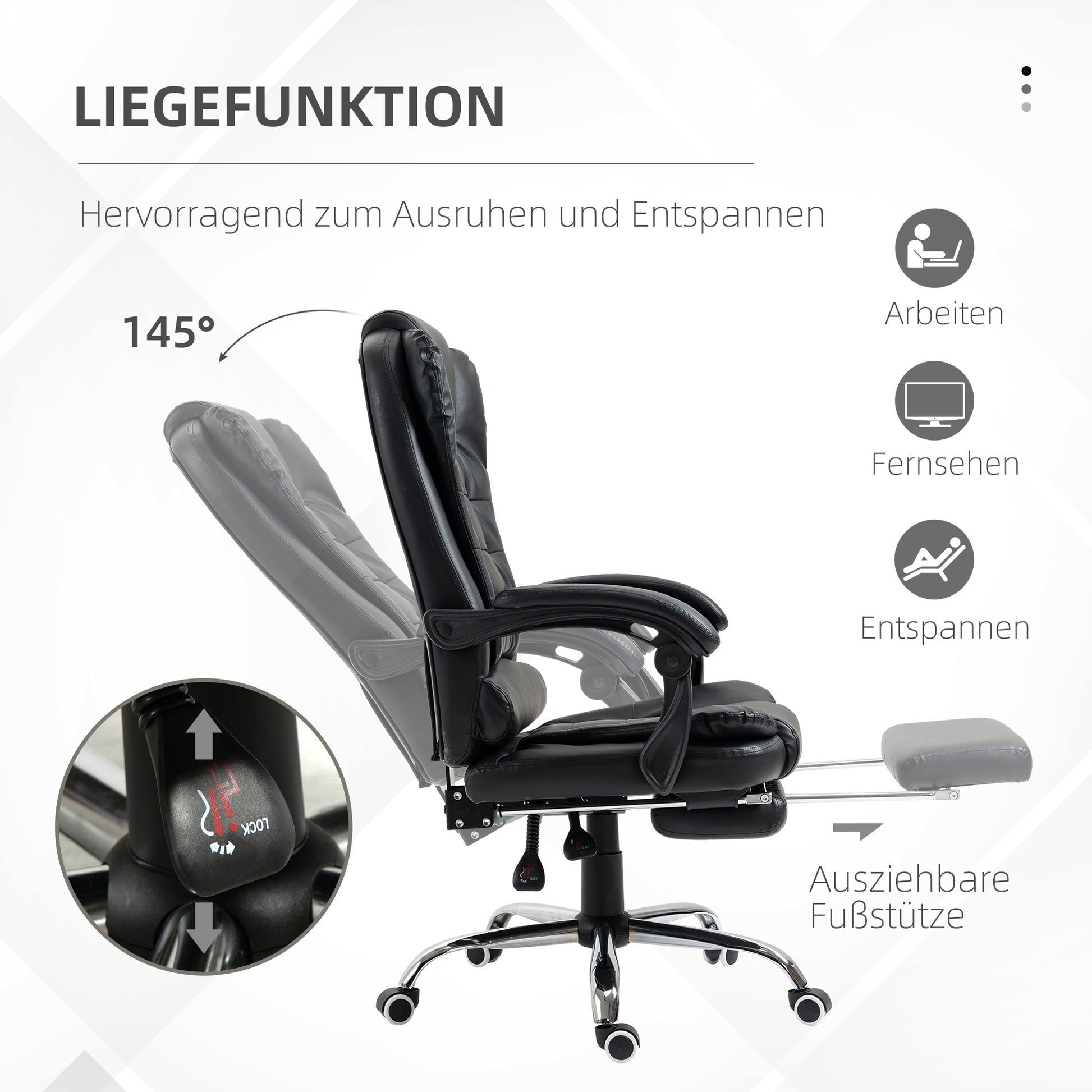 Office Chair Executive Chair with Footrest, Desk Chair with Tilt Function, Height Adjustable Computer Chair with Armrest, Swivel Chair for Office, Faux Leather, Black