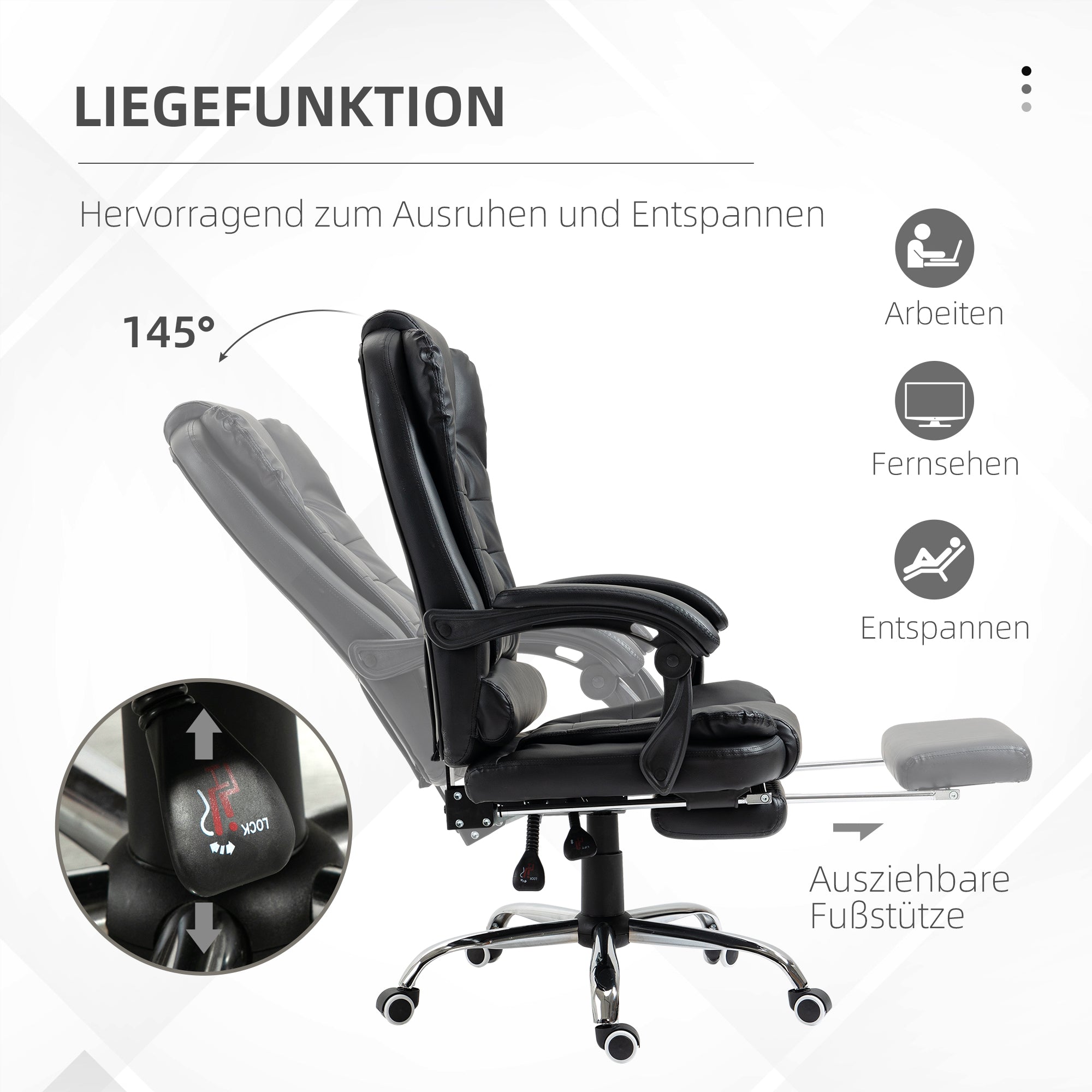 Office Chair Executive Chair with Footrest, Desk Chair with Tilt Function, Height Adjustable Computer Chair with Armrest, Swivel Chair for Office, Faux Leather, Black
