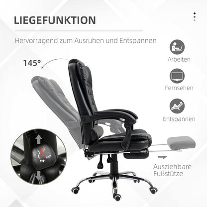 Office Chair Executive Chair with Footrest, Desk Chair with Tilt Function, Height Adjustable Computer Chair with Armrest, Swivel Chair for Office, Faux Leather, Black
