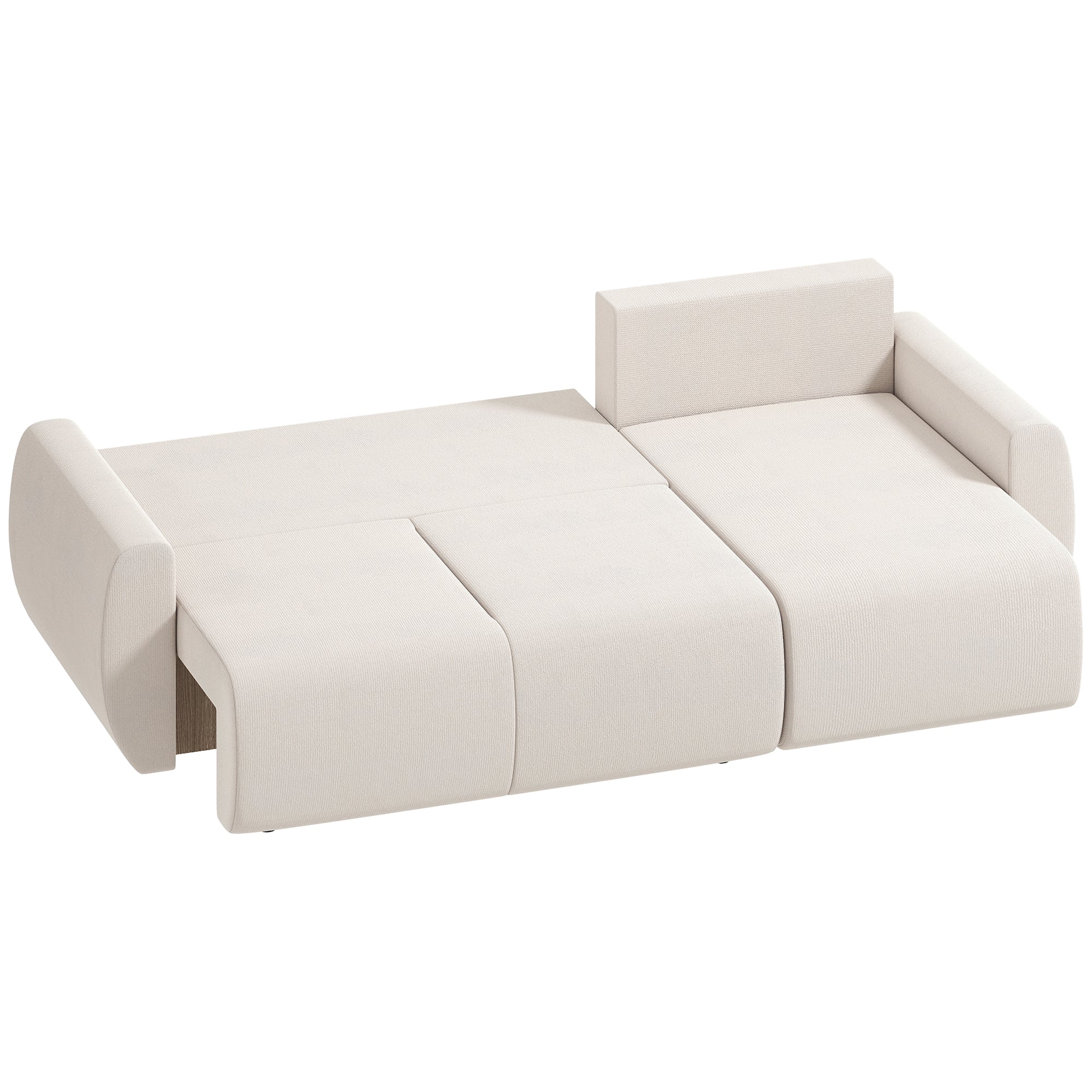 L-Shaped 3-Seater Sofa Bed with Reversible Chaise, Faux Suede, Storage, Cream
