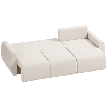 L-Shaped 3-Seater Sofa Bed with Reversible Chaise, Faux Suede, Storage, Cream