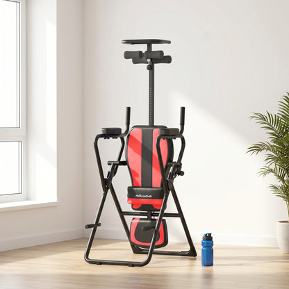 SPORTNOW 3-in-1 Foldable Inversion Table with Adjustable Headrest (61–78 in), Pull-Up & Push-Up Bars, 20°/40°/60° Angles, Lumbar Support, Ankle Lock — Red