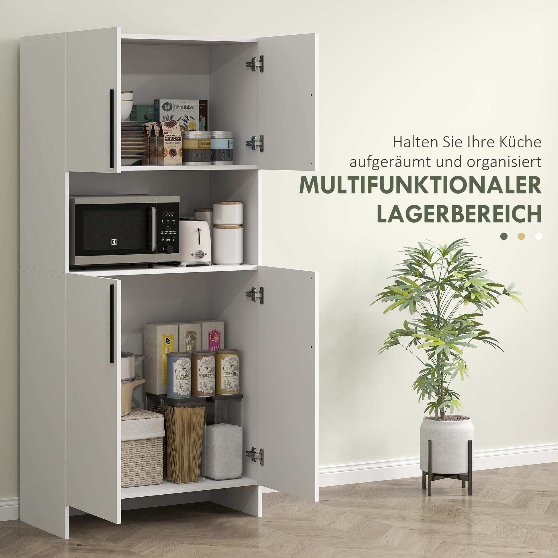Kitchen Cabinet Buffet Cabinet with Worktop, 2 Doors, 2 Cabinets, Tall Cabinet with Silent Hinges, Microwave Cabinet with Modern Design, White