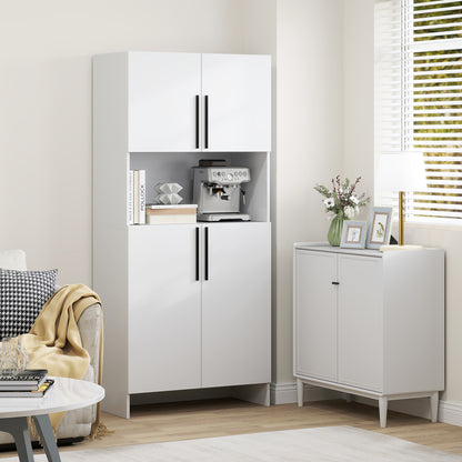 Kitchen Cabinet Buffet Cabinet with Worktop, 2 Doors, 2 Cabinets, Tall Cabinet with Silent Hinges, Microwave Cabinet with Modern Design, White