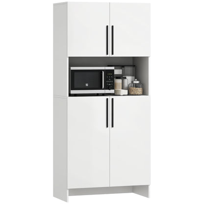 Kitchen Cabinet Buffet Cabinet with Worktop, 2 Doors, 2 Cabinets, Tall Cabinet with Silent Hinges, Microwave Cabinet with Modern Design, White