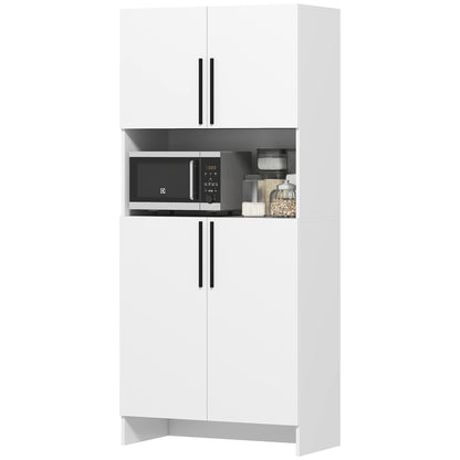 Kitchen Cabinet Buffet Cabinet with Worktop, 2 Doors, 2 Cabinets, Tall Cabinet with Silent Hinges, Microwave Cabinet with Modern Design, White