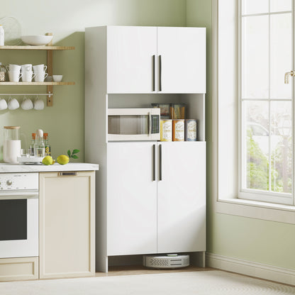Kitchen Cabinet Buffet Cabinet with Worktop, 2 Doors, 2 Cabinets, Tall Cabinet with Silent Hinges, Microwave Cabinet with Modern Design, White