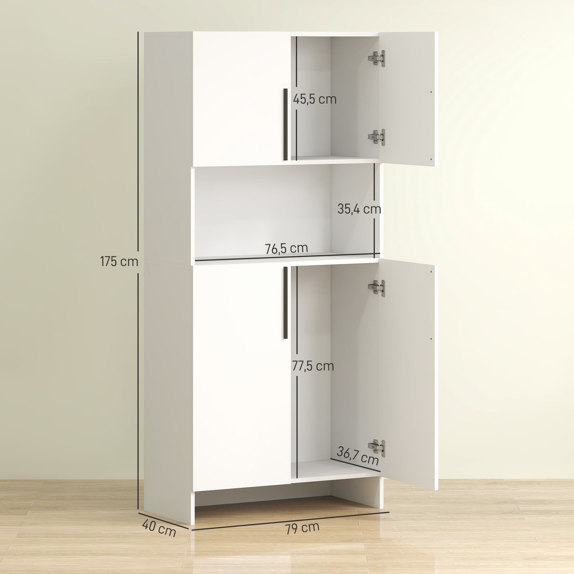 Kitchen Cabinet Buffet Cabinet with Worktop, 2 Doors, 2 Cabinets, Tall Cabinet with Silent Hinges, Microwave Cabinet with Modern Design, White