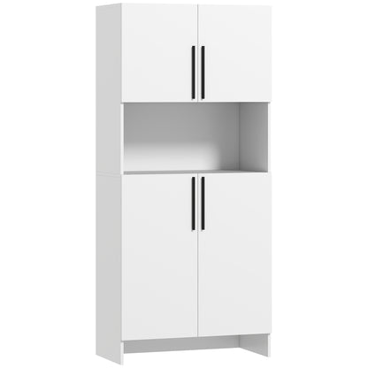 Kitchen Cabinet Buffet Cabinet with Worktop, 2 Doors, 2 Cabinets, Tall Cabinet with Silent Hinges, Microwave Cabinet with Modern Design, White