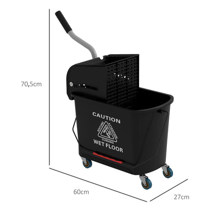 Cleaning Cart Mop Bucket with Wringer 20 L Bucket with Divider for Building Cleaning Hotel Black