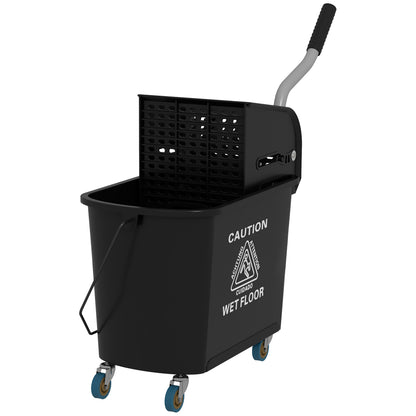 Cleaning Cart Mop Bucket with Wringer 20 L Bucket with Divider for Building Cleaning Hotel Black