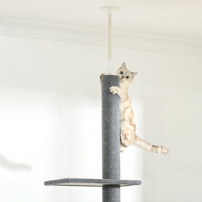 Cat Tree Ceiling-High, 228-260 cm Height Adjustable Cat Climbing Tree with 3 Levels, Cat Scratching Tree, Floor-to-Ceiling Play Tree in Gray