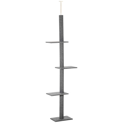Cat Tree Ceiling-High, 228-260 cm Height Adjustable Cat Climbing Tree with 3 Levels, Cat Scratching Tree, Floor-to-Ceiling Play Tree in Gray