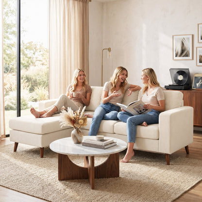 3-Seater L-Shape Corner Sofa with Reversible Chaise, Cord-Look Upholstery — Cream White (76" x 54" x 33")