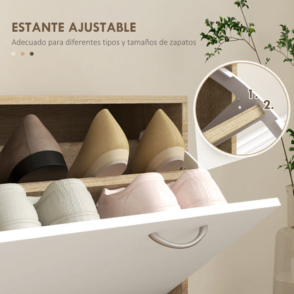 Entryway Organizer with Mirror Coat Rack and Shoe Cabinet 2-Piece Entryway Furniture with 6 Hooks Shelves and Flip-Up Drawer for Natural Hallway