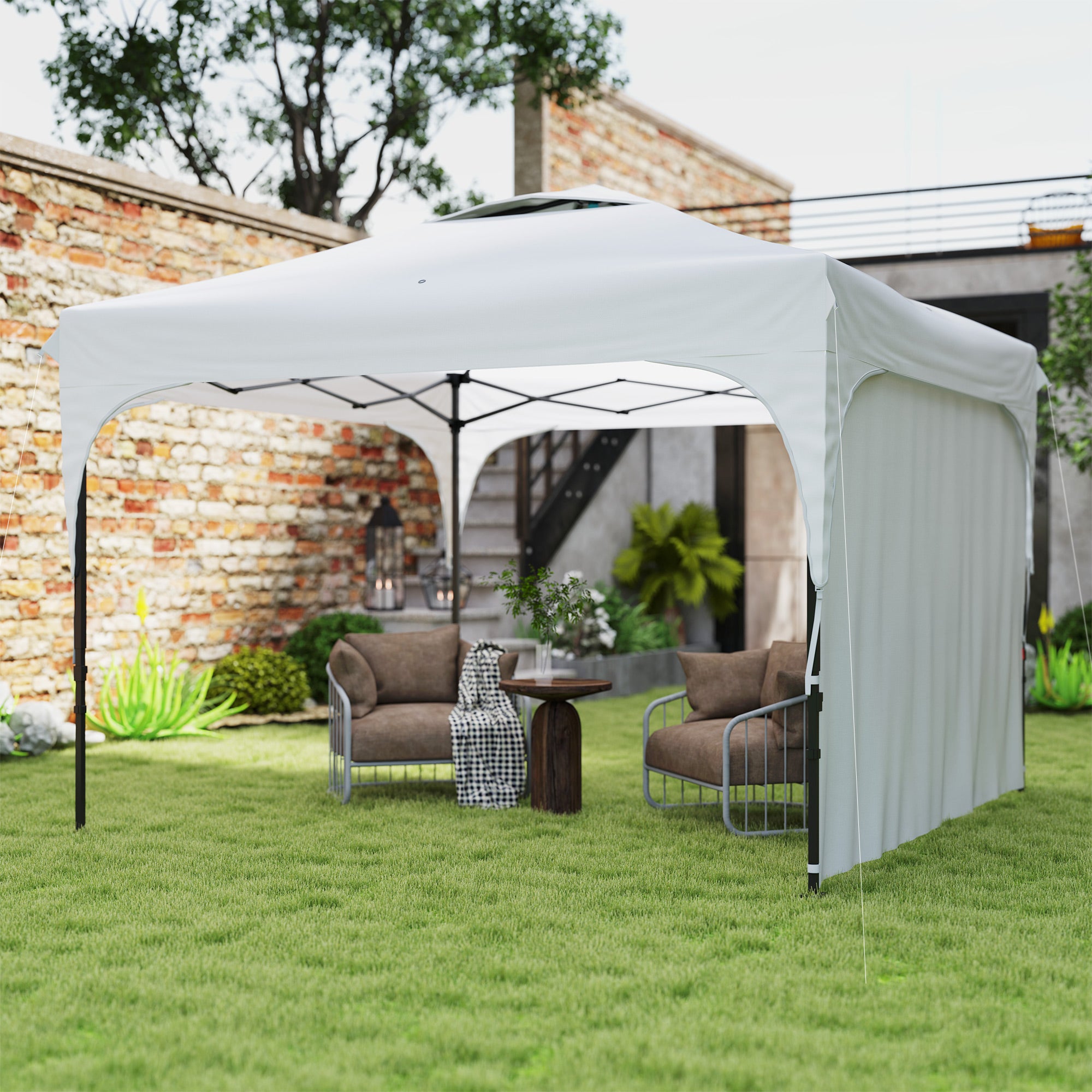 Garden Gazebo Pop-Up Foldable Tent with Removable Sidewall + Transport Bag Steel Oxford Fabric 3 x 3 x 2.65 m White