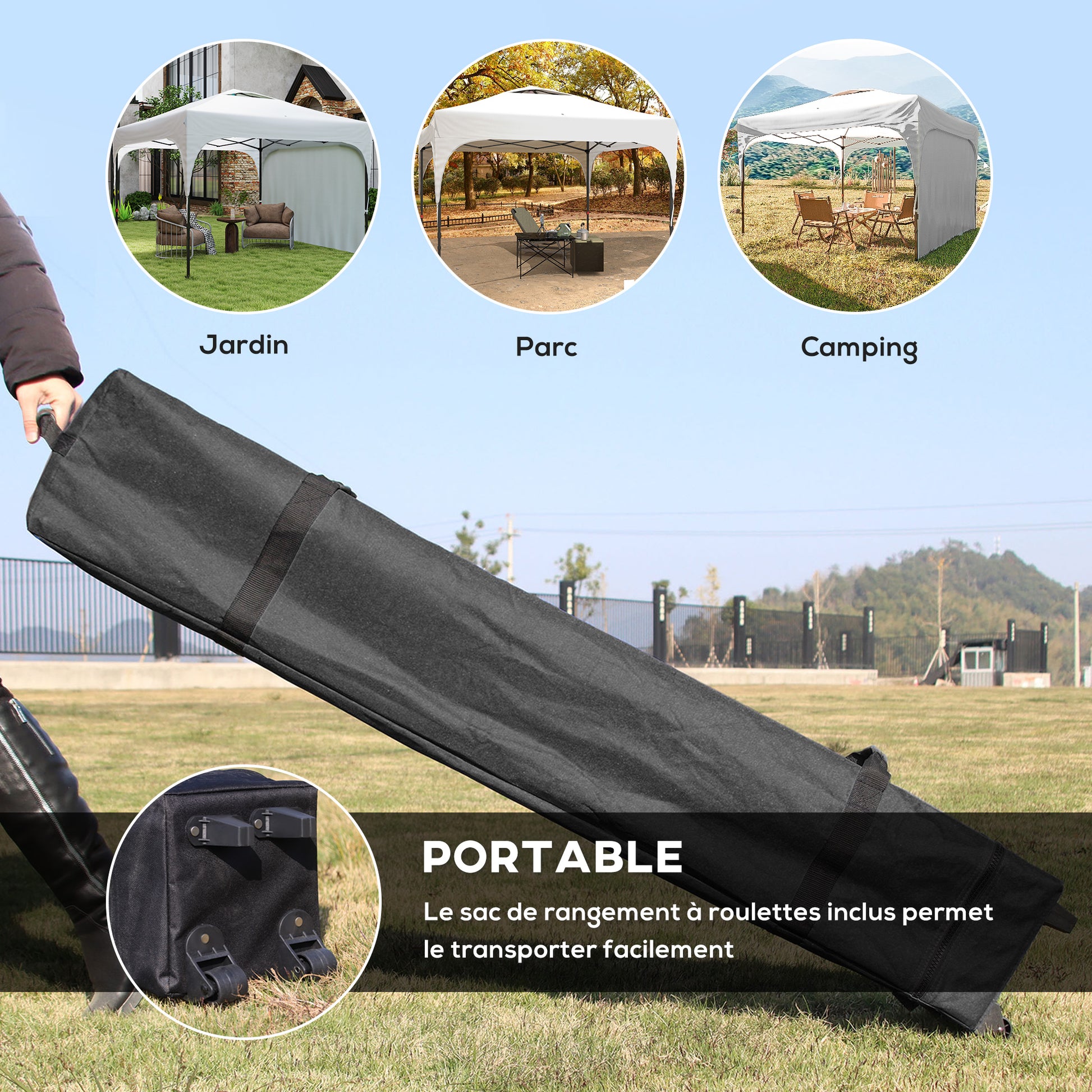 Garden Gazebo Pop-Up Foldable Tent with Removable Sidewall + Transport Bag Steel Oxford Fabric 3 x 3 x 2.65 m White