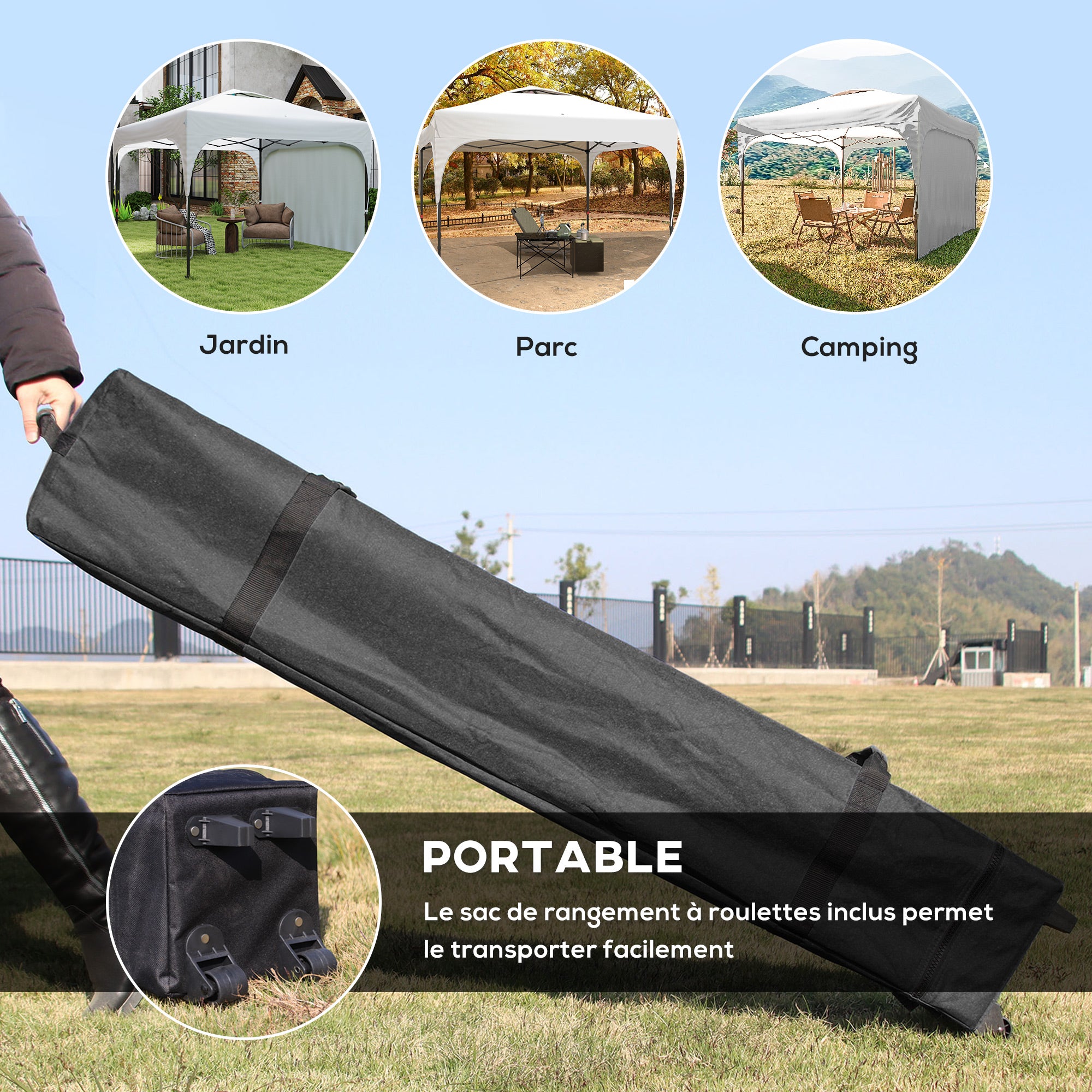 Garden Gazebo Pop-Up Foldable Tent with Removable Sidewall + Transport Bag Steel Oxford Fabric 3 x 3 x 2.65 m White