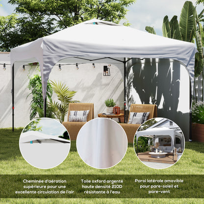 Garden Gazebo Pop-Up Foldable Tent with Removable Sidewall + Transport Bag Steel Oxford Fabric 3 x 3 x 2.65 m White