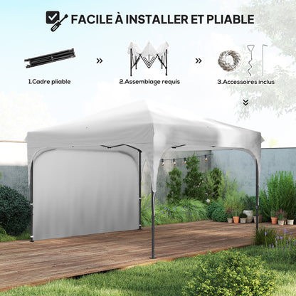 Garden Gazebo Pop-Up Foldable Tent with Removable Sidewall + Transport Bag Steel Oxford Fabric 3 x 3 x 2.65 m White