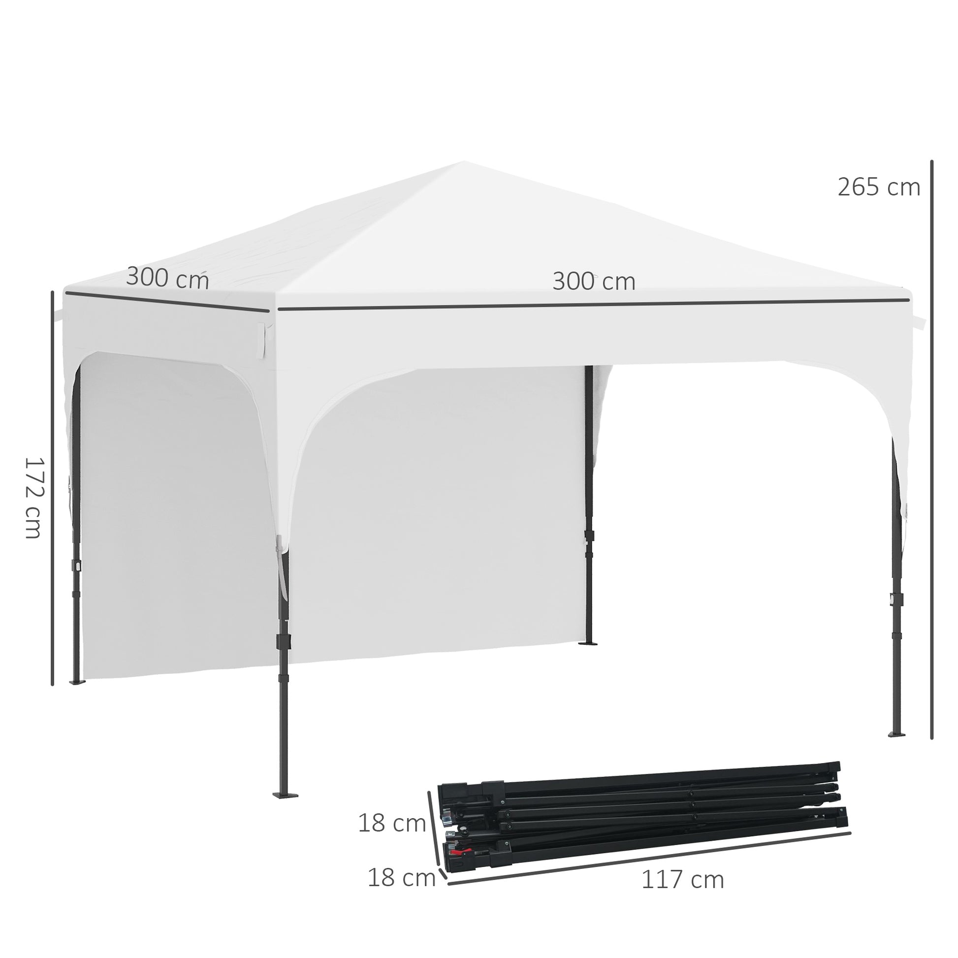 Garden Gazebo Pop-Up Foldable Tent with Removable Sidewall + Transport Bag Steel Oxford Fabric 3 x 3 x 2.65 m White