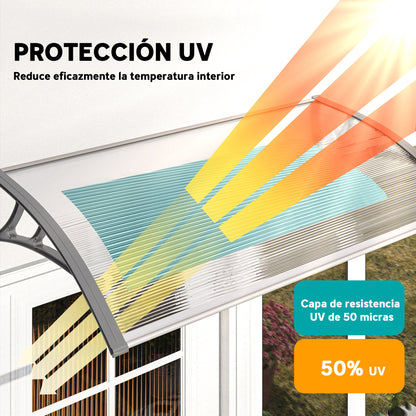 110x60 cm Transparent Polycarbonate Canopy Awning for Doors and Windows against Sun and Rain with PP Plastic Support