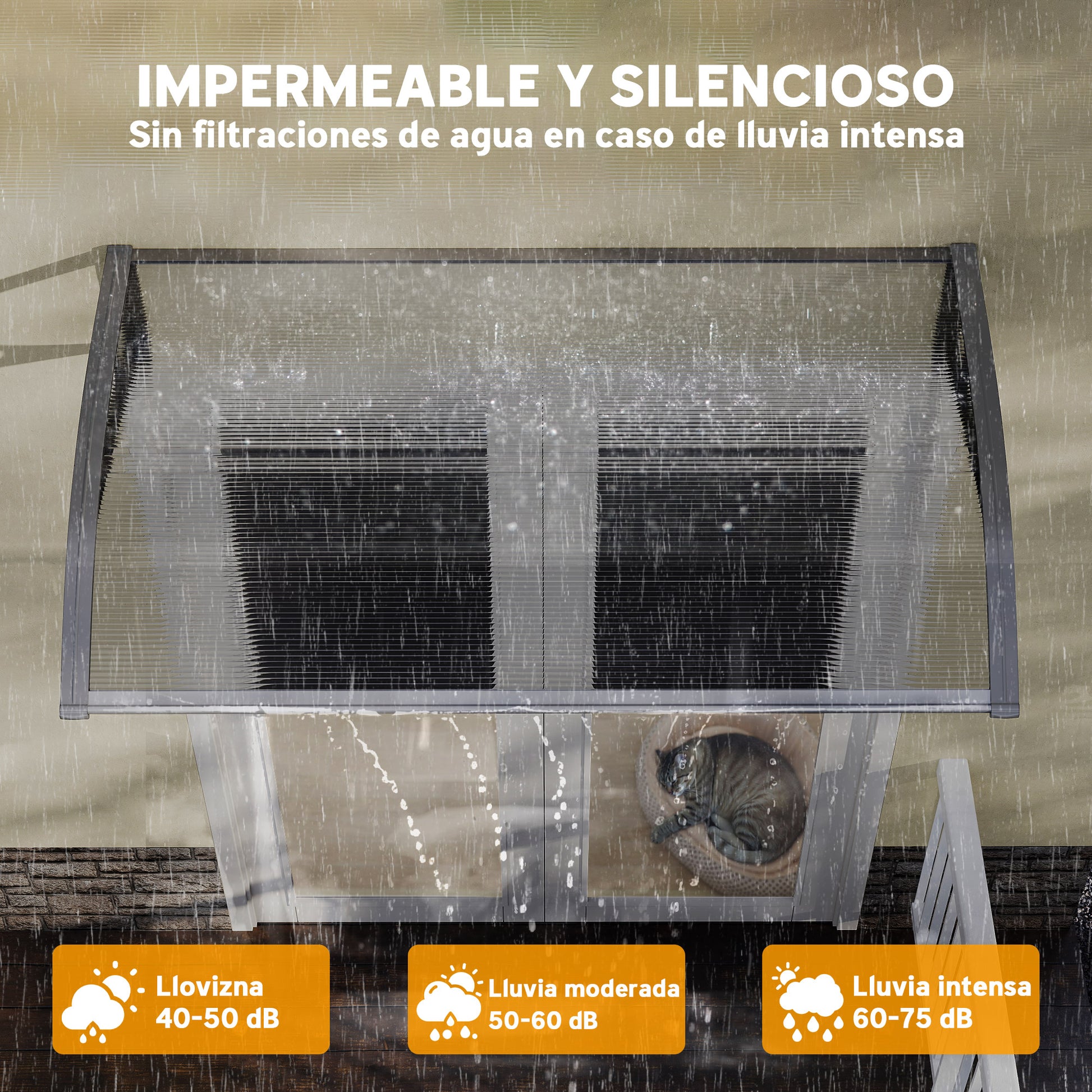 110x60 cm Transparent Polycarbonate Canopy Awning for Doors and Windows against Sun and Rain with PP Plastic Support