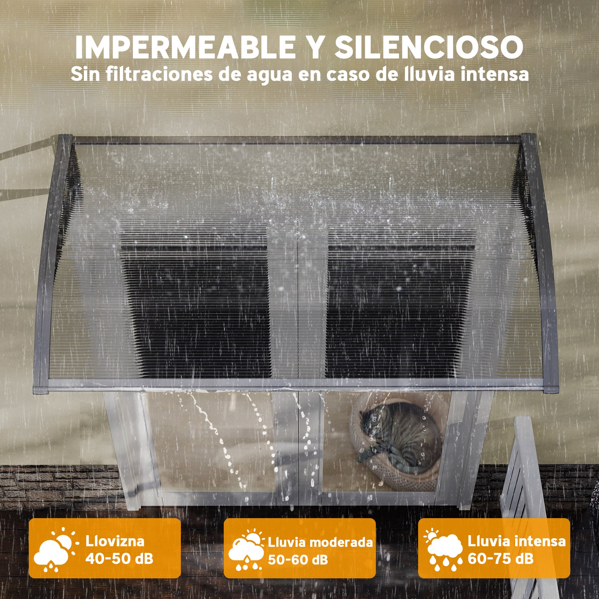 110x60 cm Transparent Polycarbonate Canopy Awning for Doors and Windows against Sun and Rain with PP Plastic Support
